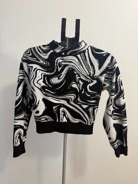 Mango Black & White Marble Swirl Knit Crop Sweater – Size S
